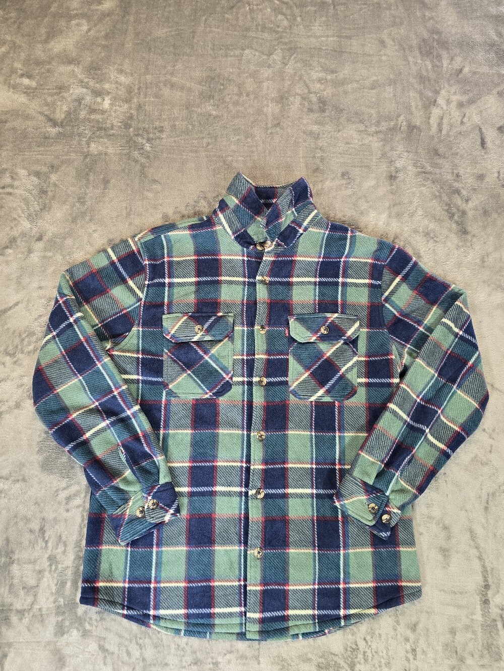 Levi's Sherpa Lined Teal Plaid Shirt Jacket Size Medium Sweater